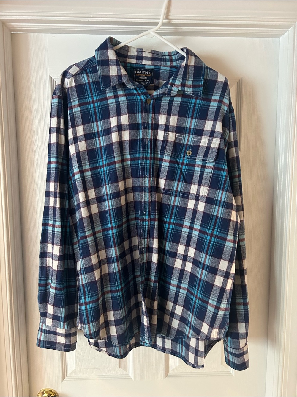 Men's Blue Plaid Long-Sleeve Flannel Shirt